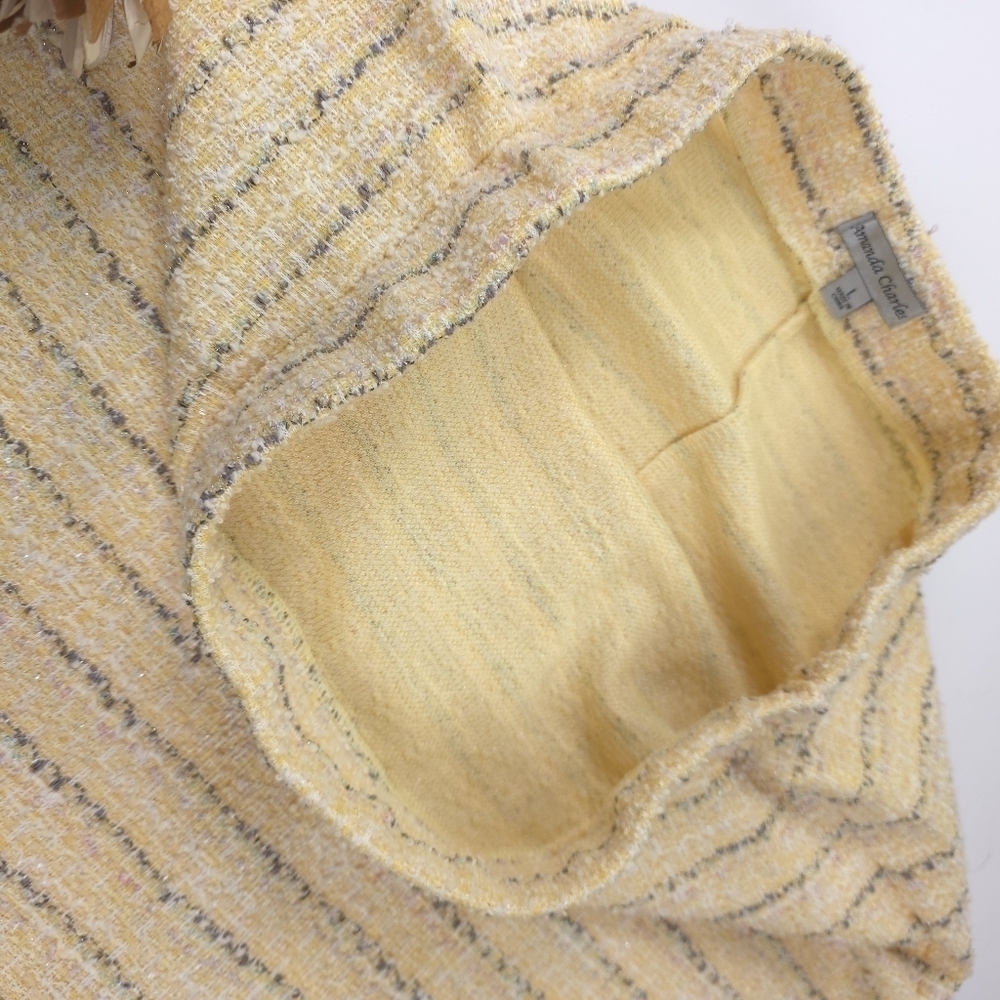 Amanda Charles Tweed Elegant Yellow Striped Skirt Sz L - Picture 3 of 9